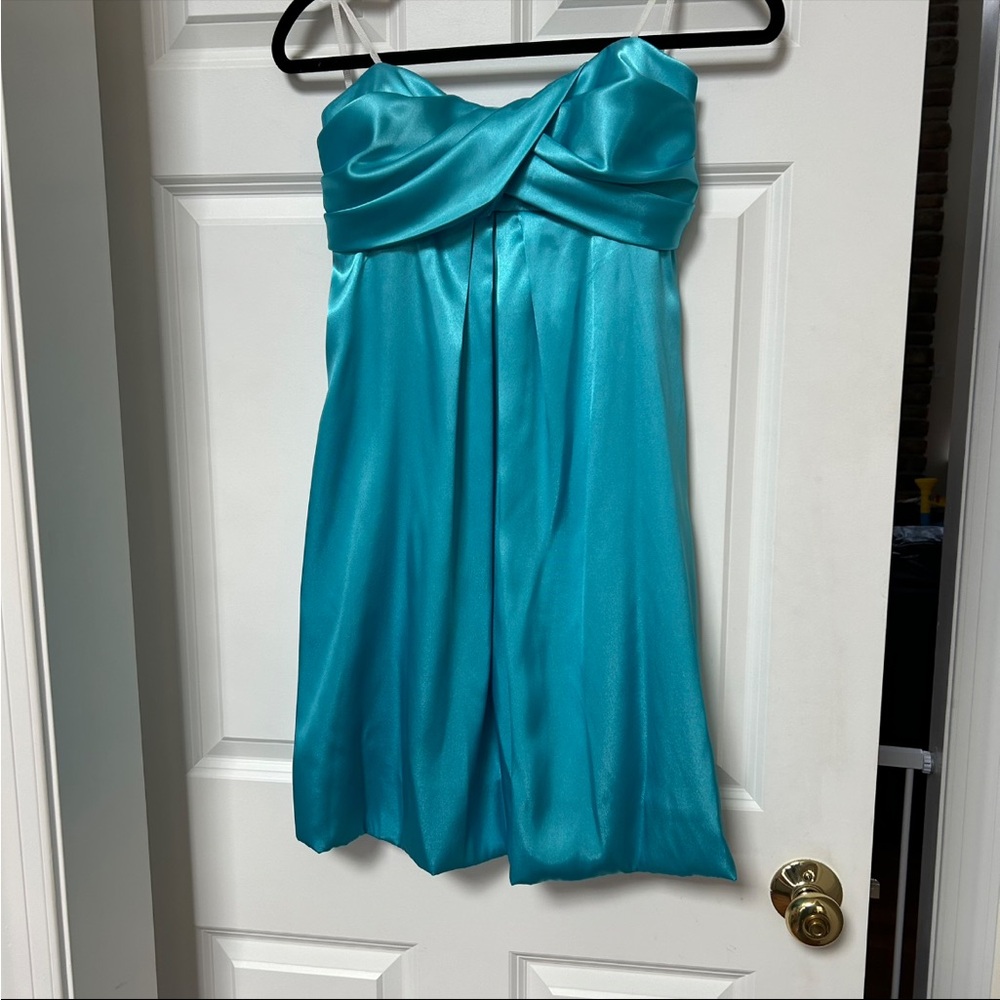 Jump Turquoise Satin Strapless Dress Size  9/10